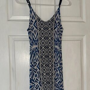 Blue and White Geometric Print Maxi Dress